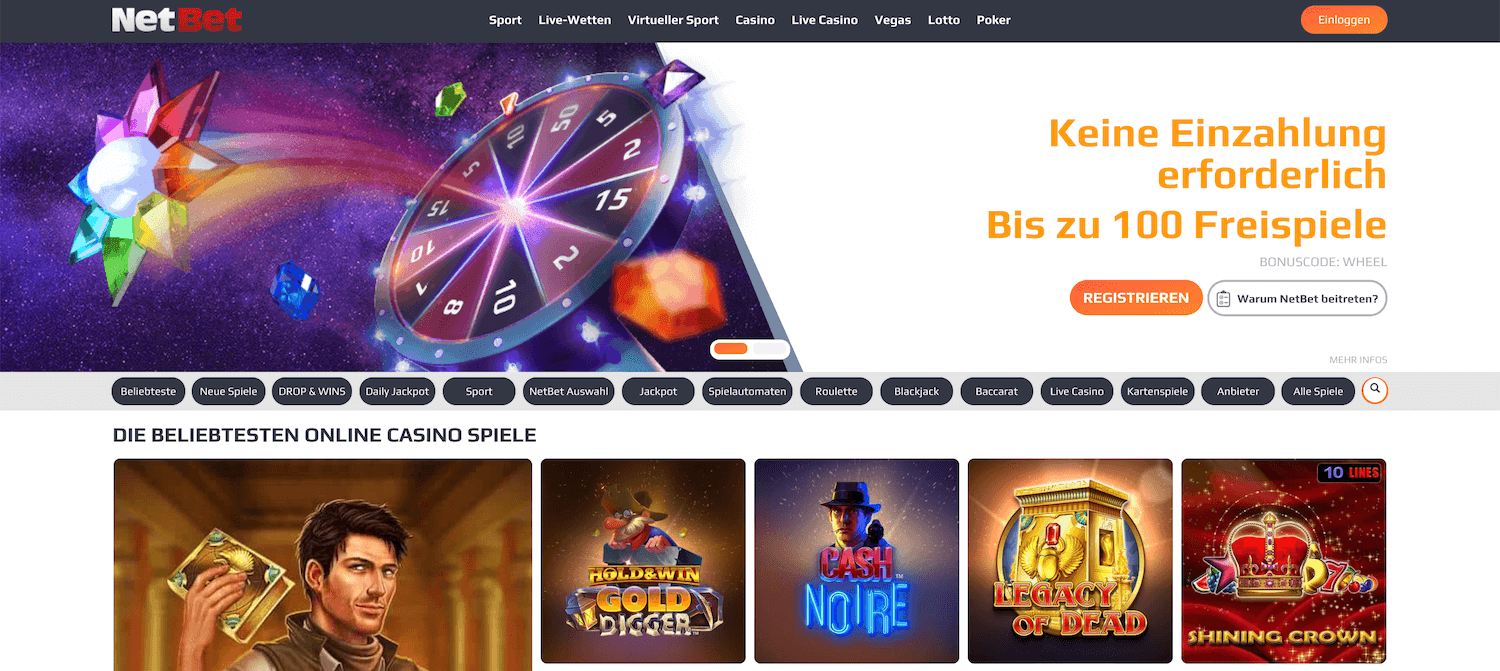 Startseite des NetBet Casinos