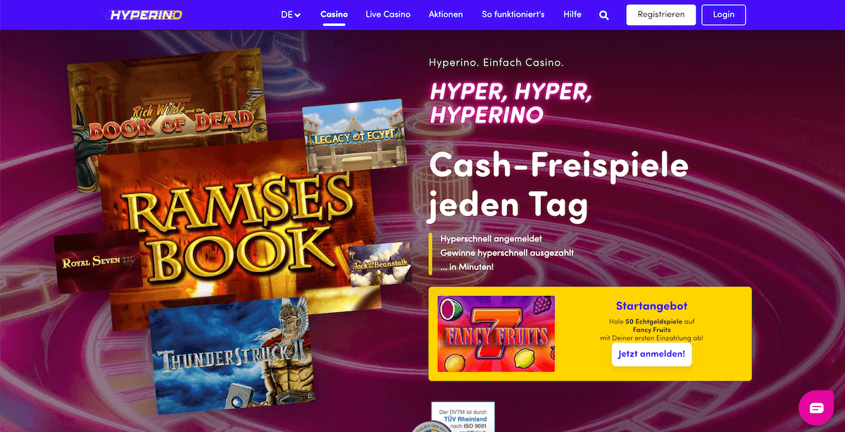 Startseite des Hyperino Casinos