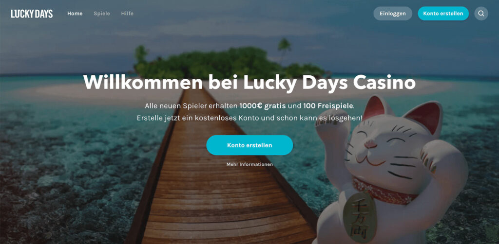 Startseite des Lucky Days Casino